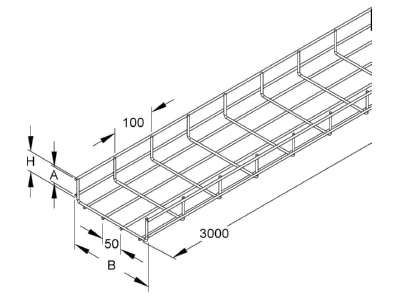 Dimensional drawing Niedax GRS 60 100 E3 Basket cable tray Mesh cable tray