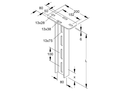 Dimensional drawing Niedax HI 80 800 Ceiling profile for cable tray 806mm