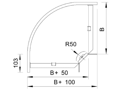 Mazeichnung 1 OBO RB 90 310 FT Bogen 90 horizontal mit W inkelverbinder