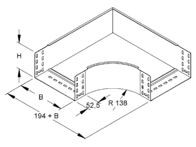 Dimensional drawing Niedax RES 110 400 F Bend for cable tray  solid wall 