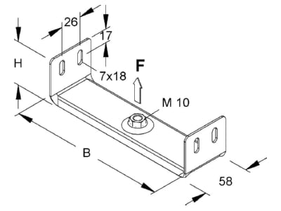 Dimensional drawing Niedax RTU 60 150 Wall   ceiling bracket for cable tray