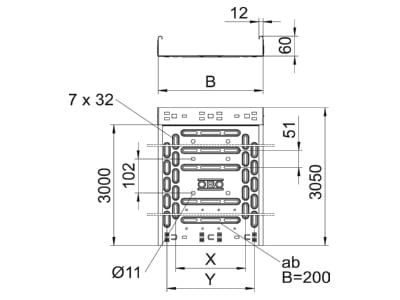 Dimensional drawing 1 OBO RKSM 620 FS Cable tray with connector 60x200mm 
