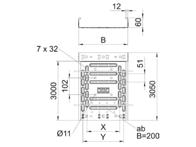 Dimensional drawing 2 OBO RKSM 620 FS Cable tray with connector 60x200mm 