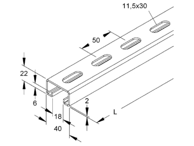 Dimensional drawing Niedax 2986 300 FL C profile 300x40x22mm