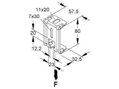 Dimensional drawing Niedax DB 10 F Ceiling bracket for cable tray