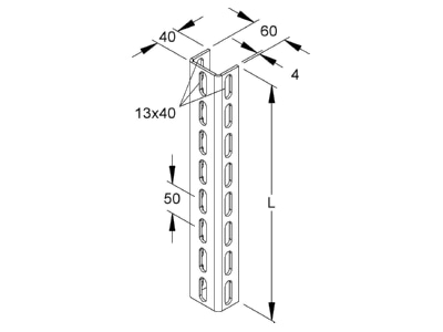 Dimensional drawing Niedax U 6040 600 F U profile 600x40x60mm