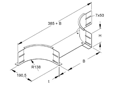 Dimensional drawing Niedax RTAS 110 500 Add on tee for cable tray  solid wall 