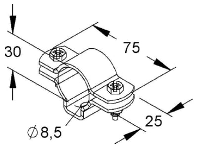 Dimensional drawing Niedax SASS 30 F Clamp for cable tubes 30mm