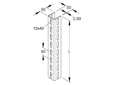 Dimensional drawing Niedax U 5050 400 F U profile 400x50x50mm