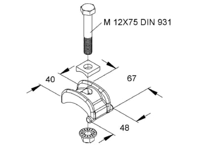 Dimensional drawing Niedax SPPM 30 F Mounting element for profile rail Steel