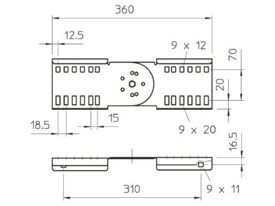 Mazeichnung 1 OBO LGVG 110 FT Gelenkverbinder 114x360mm
