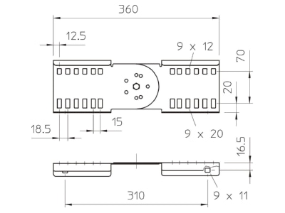 Mazeichnung 2 OBO LGVG 110 FT Gelenkverbinder 114x360mm