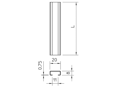Mazeichnung 1 OBO CL2008UP2000A2 Profilschiene Schlitzweite 11mm