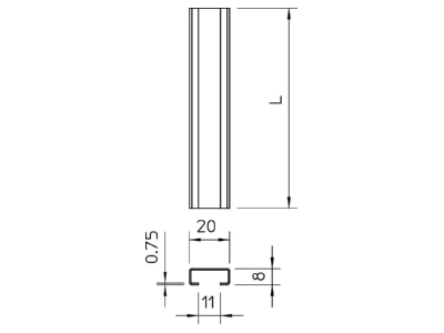 Mazeichnung 2 OBO CL2008UP2000A2 Profilschiene Schlitzweite 11mm