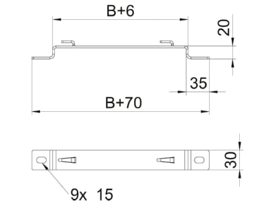 Dimensional drawing 1 OBO DBLG 20 100 FS Wall   ceiling bracket for cable tray
