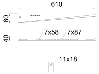 Mazeichnung 2 OBO AW 15 61 A2 Wand  Stielausleger B 610mm AW 15 61 VA4301