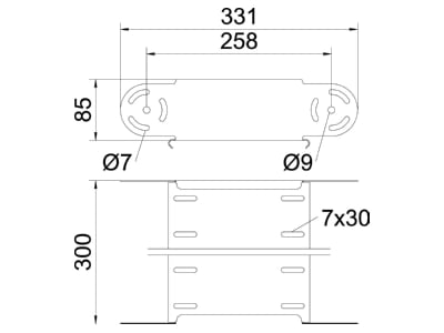 Mazeichnung 2 OBO RGBEV 830 FT Gelenkbogen Element 85x300mm vertikal