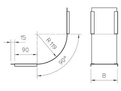 Mazeichnung 1 OBO DBV 600 S FS Deckel f Vertikalbogen 90G