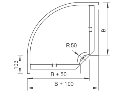 Mazeichnung 1 OBO RB 90 615 FT Bogen 90Gr  60x150mm