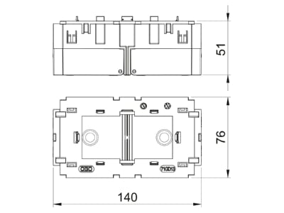 Mazeichnung 1 OBO 71GD13 Geraeteeinbaudose 2fach 140x76x51mm gr