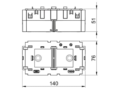 Mazeichnung 2 OBO 71GD13 Geraeteeinbaudose 2fach 140x76x51mm gr