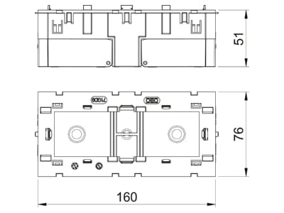 Mazeichnung 1 OBO 71GD9 2 Geraeteeinbaudose 3fach 160x76x51mm gr
