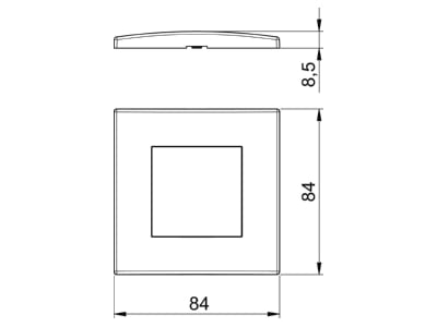 Mazeichnung 1 OBO AR45 F1 RW Abdeckrahmen 1fach 84x84mm rws