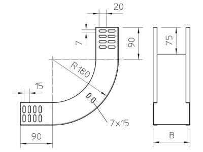 Dimensional drawing 1 OBO RBV 620 S A2 Bend for cable tray  solid wall 
