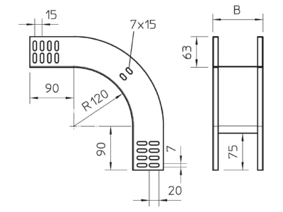 Dimensional drawing 2 OBO RBV 640 F A2 Bend for cable tray  solid wall 