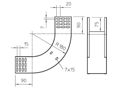 Dimensional drawing 2 OBO RBV 810 S FT Bend for cable tray  solid wall 