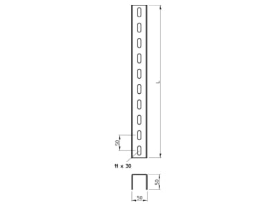 Dimensional drawing 1 OBO US 5 20 A2 U profile 200x50x50mm
