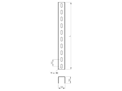 Dimensional drawing 2 OBO US 5 20 A2 U profile 200x50x50mm