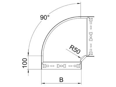 Dimensional drawing 2 OBO RBM 90 650 FS Bend for cable tray  solid wall 