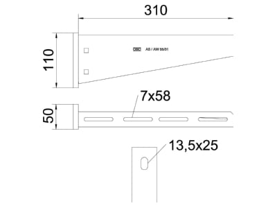 Mazeichnung 2 OBO AW 55 31 A4 Wand  und Stielausleger B 310mm