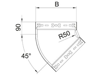 Mazeichnung 2 OBO RBM 45 130 FS Bogen 45 Grad 110x300mm