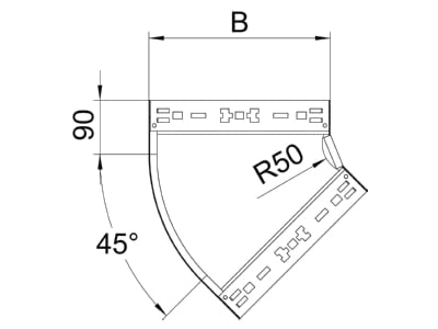 Dimensional drawing 1 OBO RBM 45 610 FT Bend for cable tray  solid wall 
