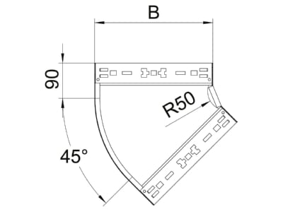 Dimensional drawing 2 OBO RBM 45 610 FT Bend for cable tray  solid wall 