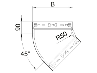 Dimensional drawing 2 OBO RBM 45 820 FS Bend for cable tray  solid wall 