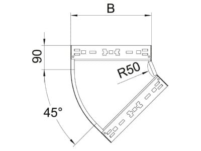 Dimensional drawing 1 OBO RBM 45 820 FT Bend for cable tray  solid wall 
