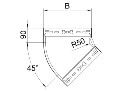 Dimensional drawing 2 OBO RBM 45 820 FT Bend for cable tray  solid wall 