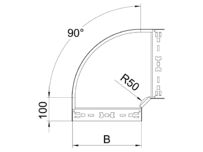 Mazeichnung 1 OBO RBM 90 110 FT Bogen 90 Grad 110x100mm