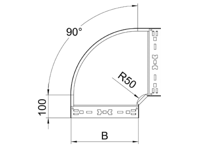 Mazeichnung 2 OBO RBM 90 110 FT Bogen 90 Grad 110x100mm