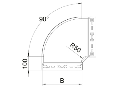 Mazeichnung 1 OBO RBM 90 130 FT Bogen 90 Grad 110x300mm