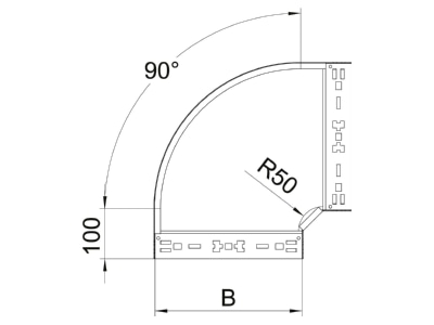 Mazeichnung 1 OBO RBM 90 160 FT Bogen 90 Grad 110x600mm