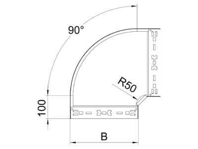 Mazeichnung 1 OBO RBM 90 330 FS Bogen 90 Grad 35x300mm