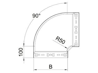 Mazeichnung 1 OBO RBM 90 810 FT Bogen 90 Grad 85x100mm