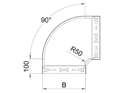 Mazeichnung 1 OBO RBM 90 820 FT Bogen 90 Grad 85x200mm