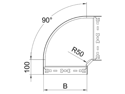 Mazeichnung 2 OBO RBM 90 820 FT Bogen 90 Grad 85x200mm