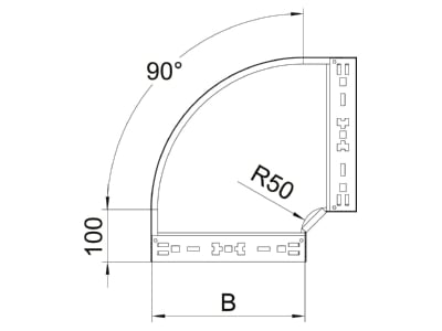 Mazeichnung 1 OBO RBM 90 850 FT Bogen 90 Grad 85x500mm