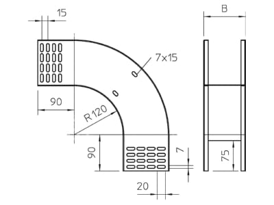 Dimensional drawing 1 OBO RBV 110 F FT Bend for cable tray  solid wall 
